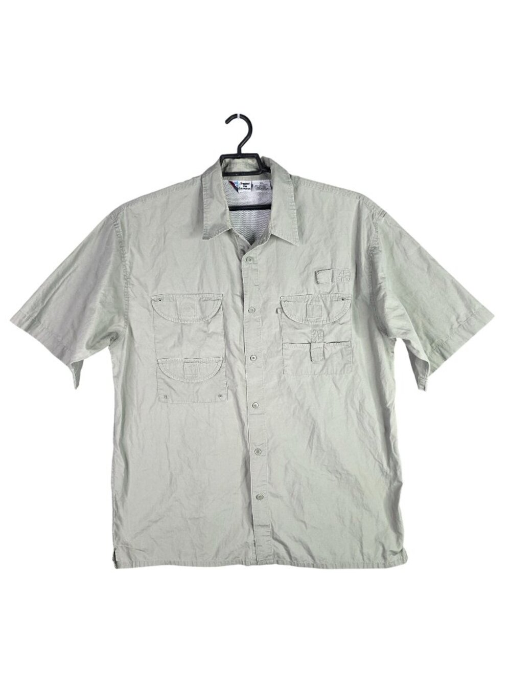 Mens Against the Elements Gray Button Up Shirt 100% Cotton Short Sleeve Size XXL